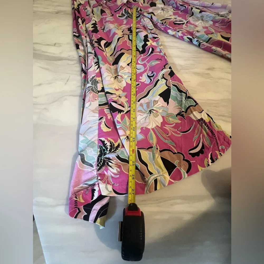New Look Plazzo Pants Floral Elastic Waist Wide Leg Pink Muti Color Size M - Image 7