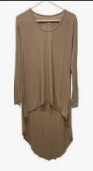 Frank & Eileen High Low Long Sleeve Cotton Dark Beige Size Small Tee FLAW - Image 1
