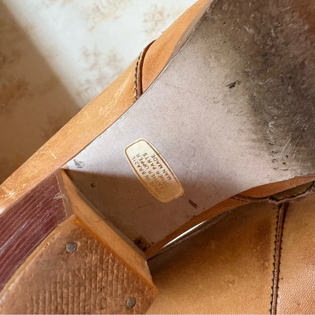 Vintage Kinney Shoes camel leather fringe heeled loafers made in Brazil 70s 6.5 Tan - Image 8