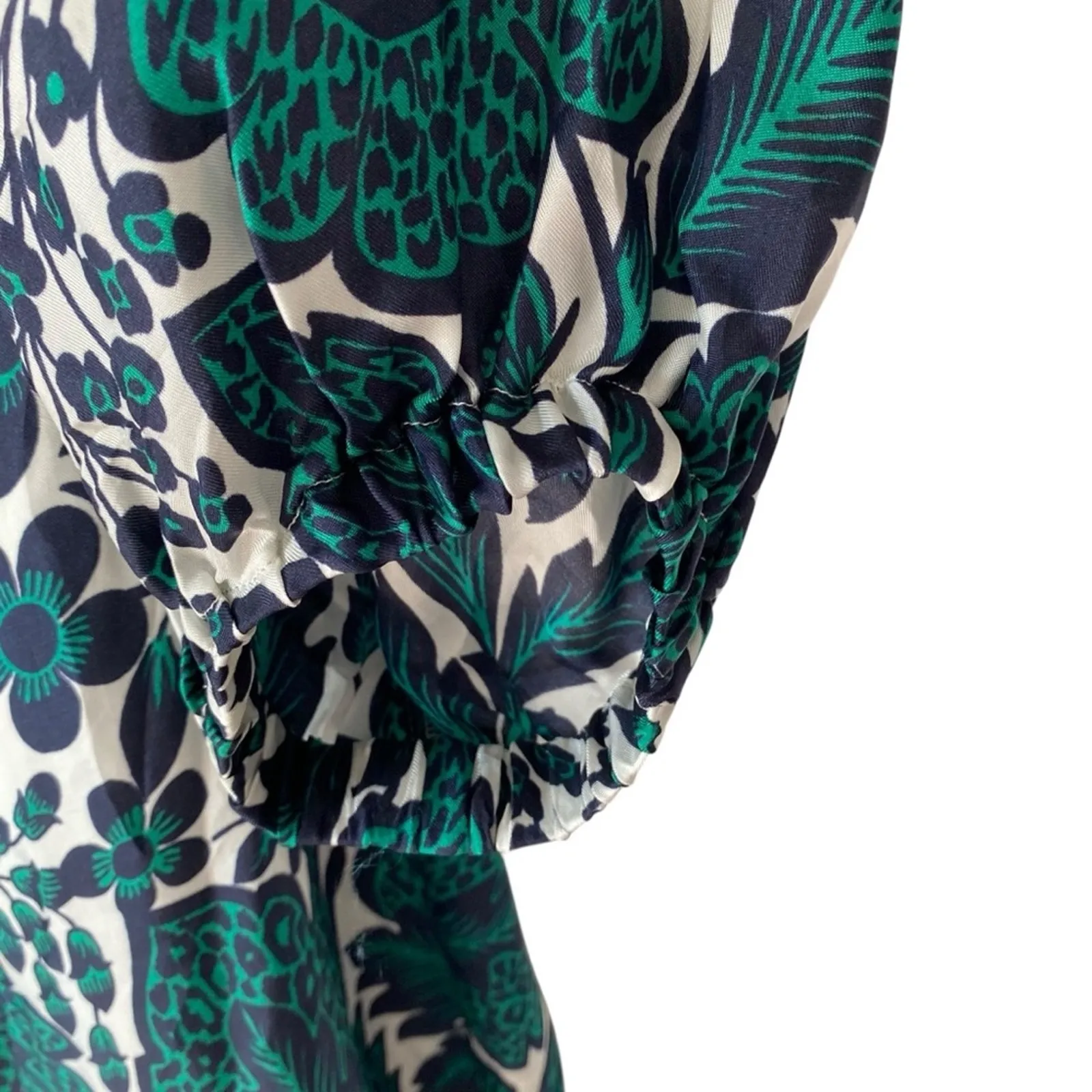 J. Crew Collection One Shoulder Ruffle Hem Dress size 8 Emerald Green Floral - Image 8