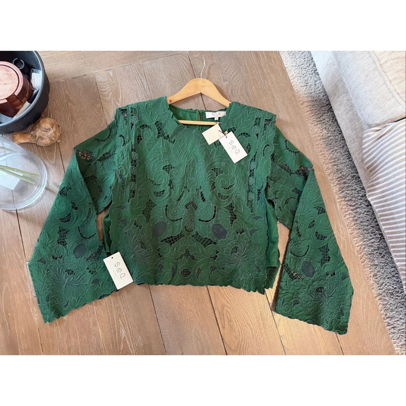NWT Sea New York Green Ceci Embroidery Long Sleeve Top Size Large - Image 6