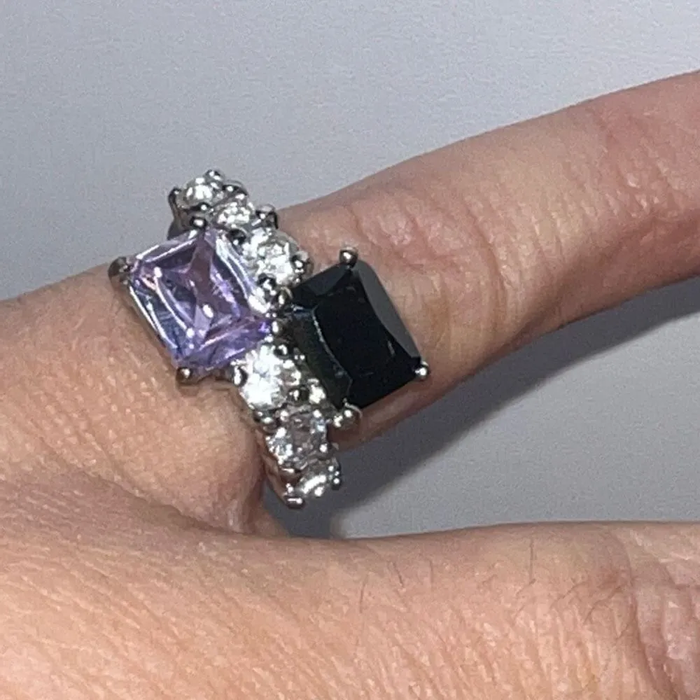 Silver Tone‎ Pink and Black CZ Bypass Ring Silver - Image 2