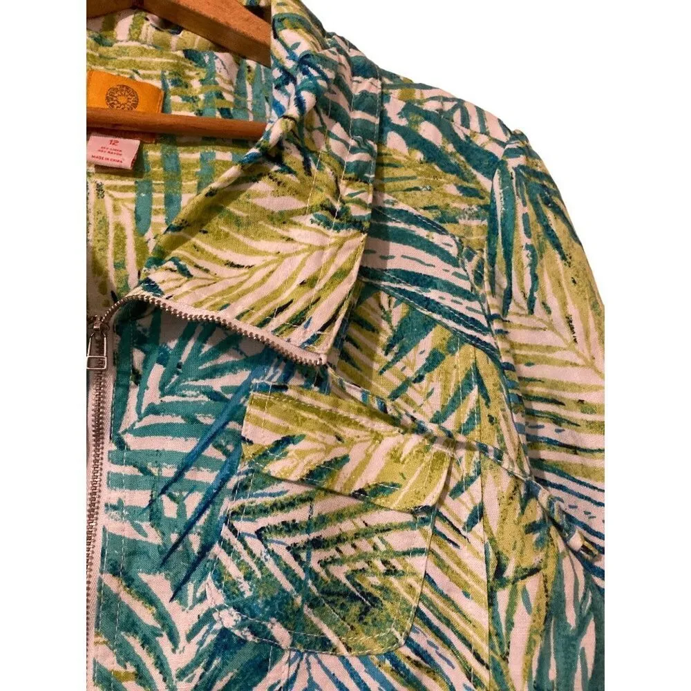 Ruby Rd. Women's 12 Multi Blue Green Zip Up Jacket Top Shirt Pockets Linen Blend - Image 5