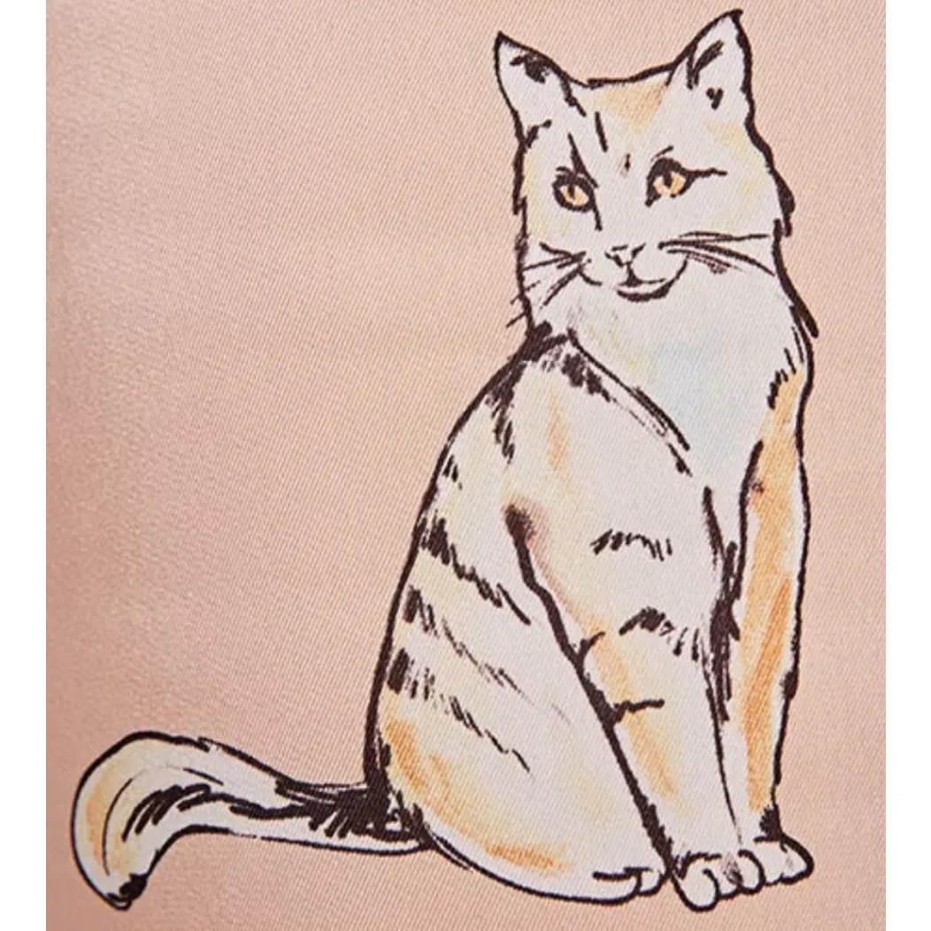 Zara cat print silky ‘fashion pajama’ blogger favorite blouse top, size small - Image 2