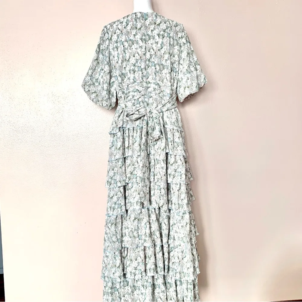 One Loved Babe Green Blue Floral Pleated Tiered Maxi Dress - Image 7