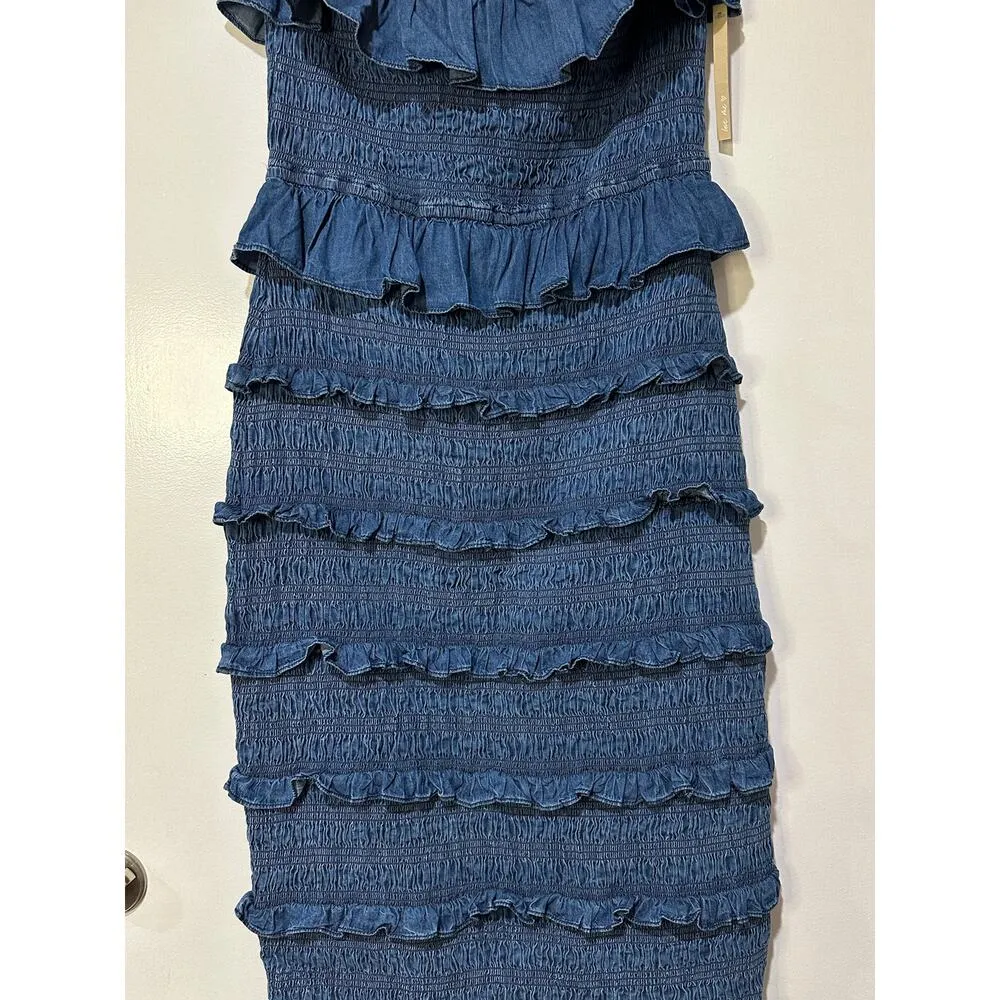 Cleobella Ezra Midi Dress Classic Blue Size Large NWT Strapless Smocked Bodice - Image 6