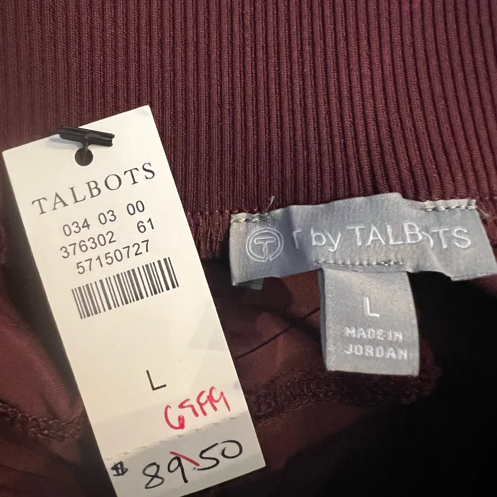 New T By Talbots Activewear Pants Women’s Burgundy Large Pull On Crop Stretch - Image 7