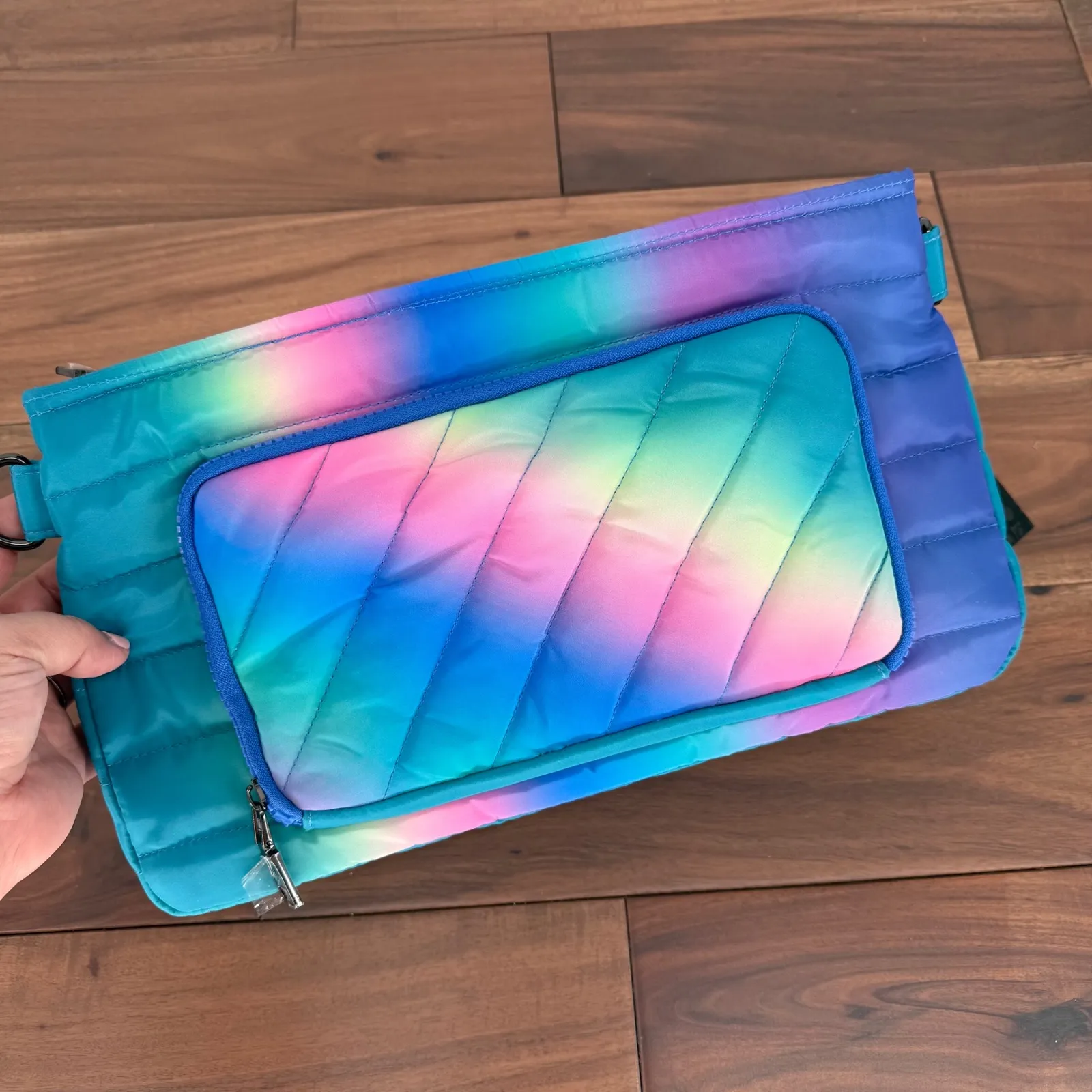 Think Royln Blue Lagoon Ombre Quilted Puffer Pouch RFID Protected - Image 4