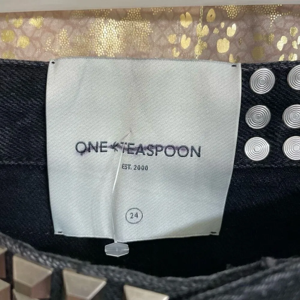 Free People x One Teaspoon Black Denim Oak Studded Rocko Slit Maxi Skirt 2/24 NW - Image 9