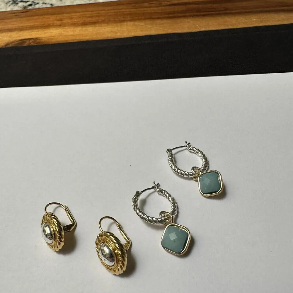 Lot Of 2 Napier Two Tone Pierced Earrings 1 With Blue - Image 4