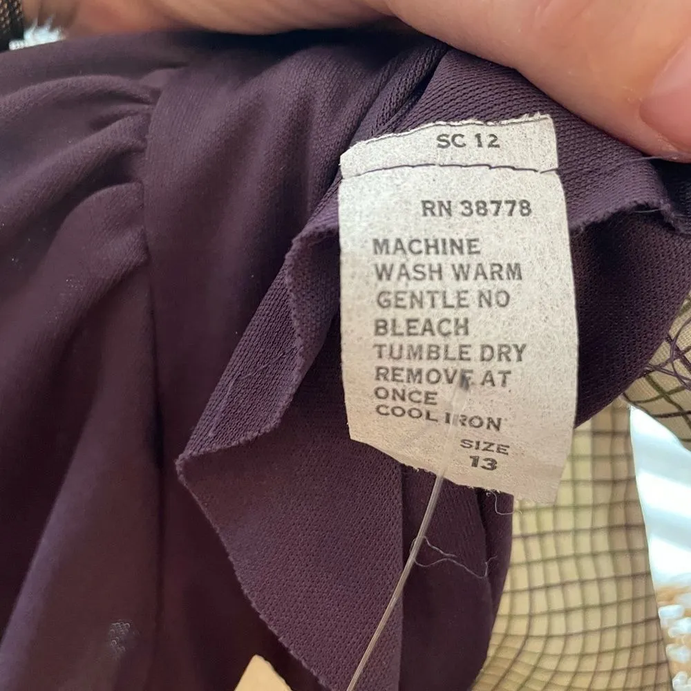 Vintage 1970s Crochet Plaid Short Sleeve Purple Dress Size M - Image 10