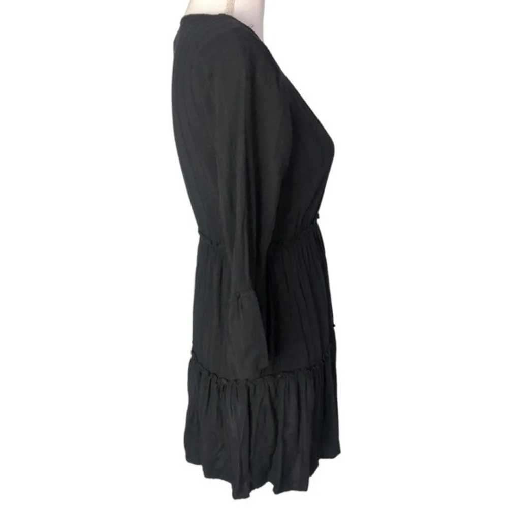 Sky & Sparrow Black Striped Tiered Ruffled 3/4 Sleeve Mini Dress - Image 69