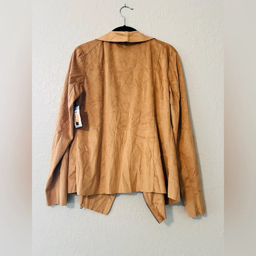 Mote Faux Suede Moto Drape Jacket Size L Tan Khaki Brown Casual NEW WITH TAG Size L - Image 10