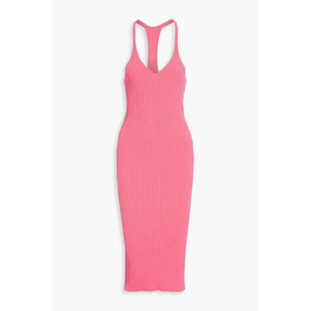 HELMUT LANG Rib Midi knit Dress in Rose Large New Womens Bodycon - Image 10