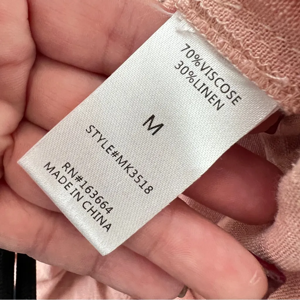 Mazik Boho Pink Linen Wide Leg Suspender Jumpsuit Overalls with Tassels NEW Size M - Image 7