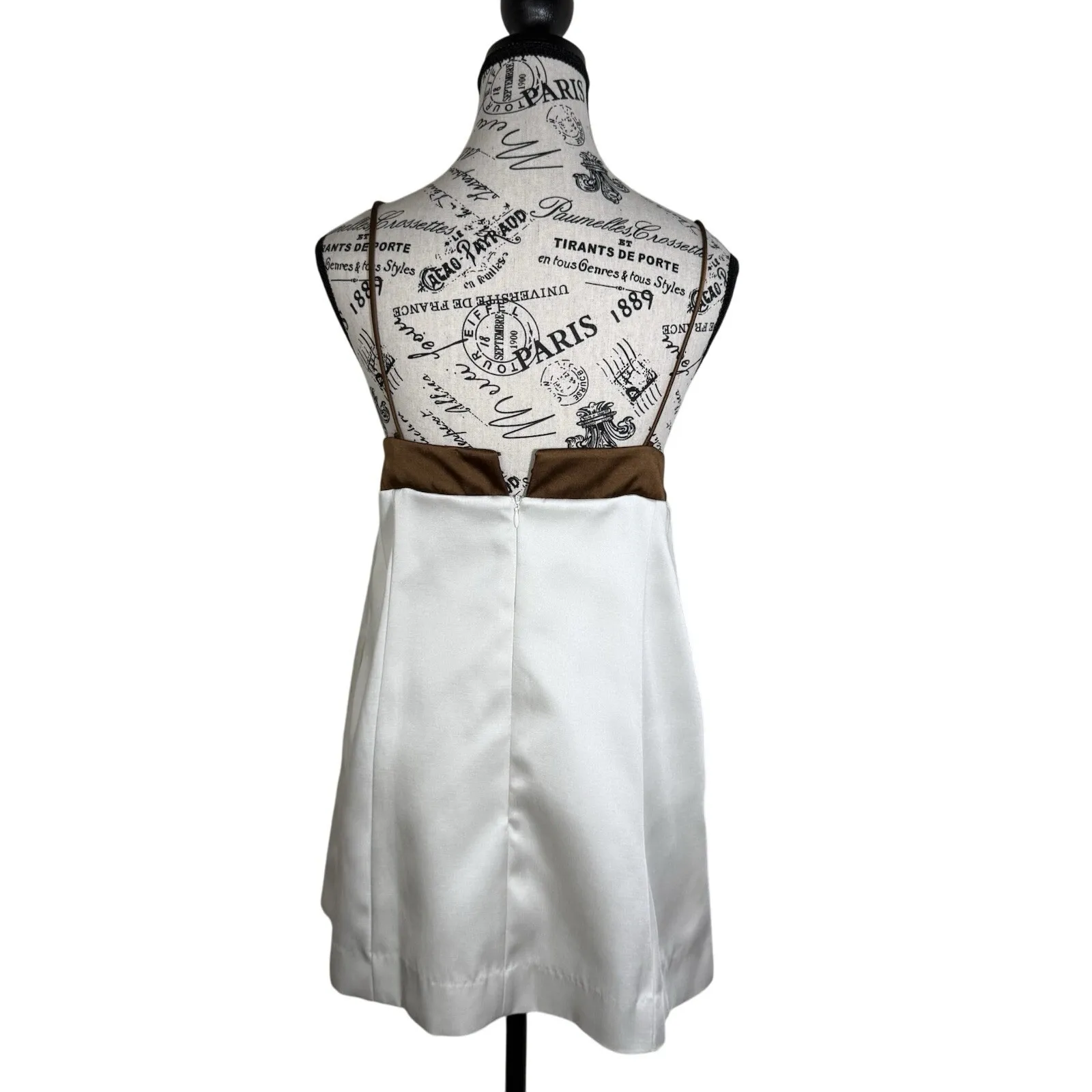 Free People Women's Mini Dress Sz S Brown White Colorblock Spaghetti Strap Boho - Image 3