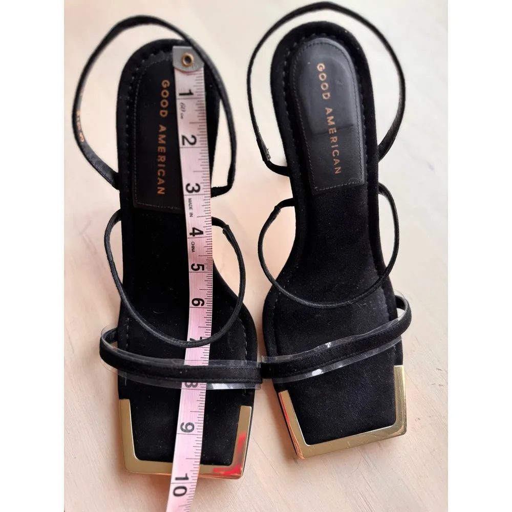 Good American  Heels Black Suede Standout Square Toe Size 8 - Image 4