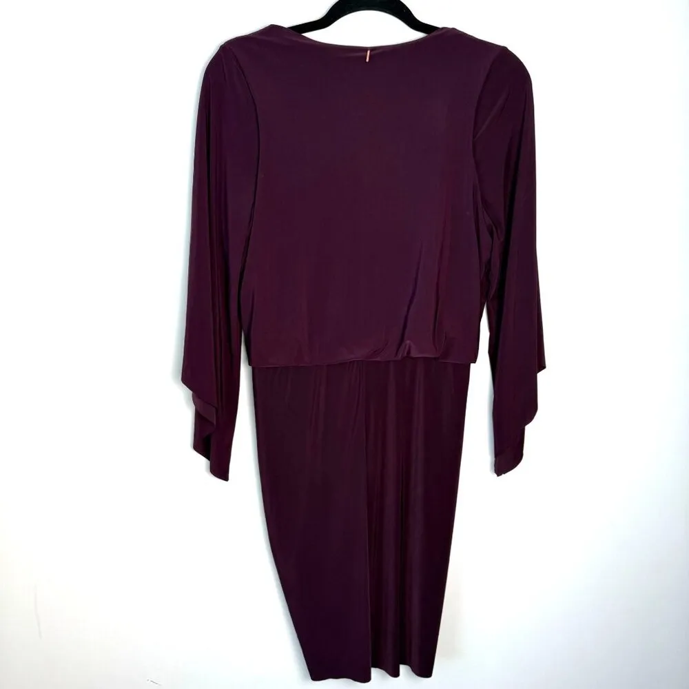 Misa Los Angeles Teget Twist Front Draped Mini Dress Bell Sleeves Plum Purple M - Image 6