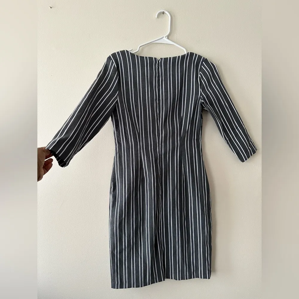 Avirate Black White Striped 3/4 Sleeve Career Dress With Square Neck Size 4 - Image 3
