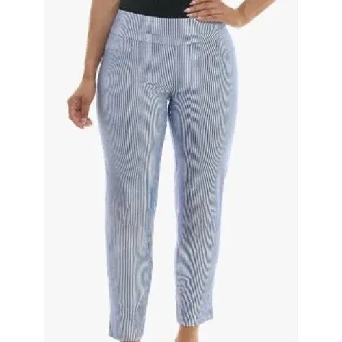 Zac & Rachel Women's Blue White Stripe Capri Pants Cropped Leg Elastic Waist Size 12 - Image 4