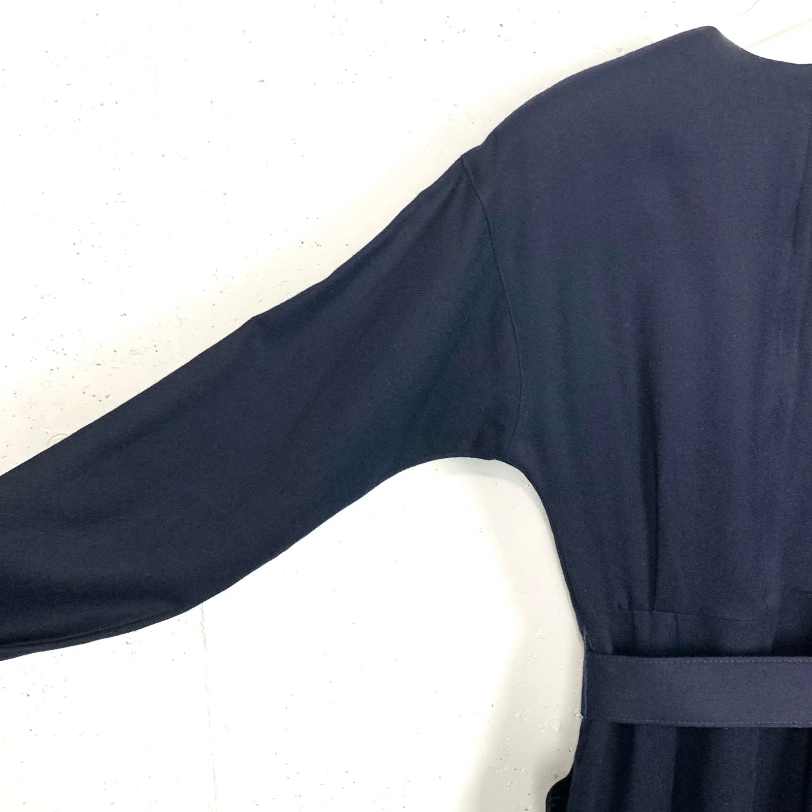 Vintage Lands End Wool Crewneck Dress Belted Knee Length Polyester Lined Skirt 8 - Image 7