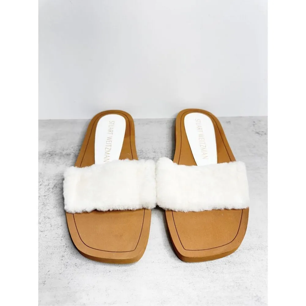 STUART WEITZMAN Cammy Slide Sandal 9B Ivory  Natural Sheep Shearling Leather NEW - Image 4