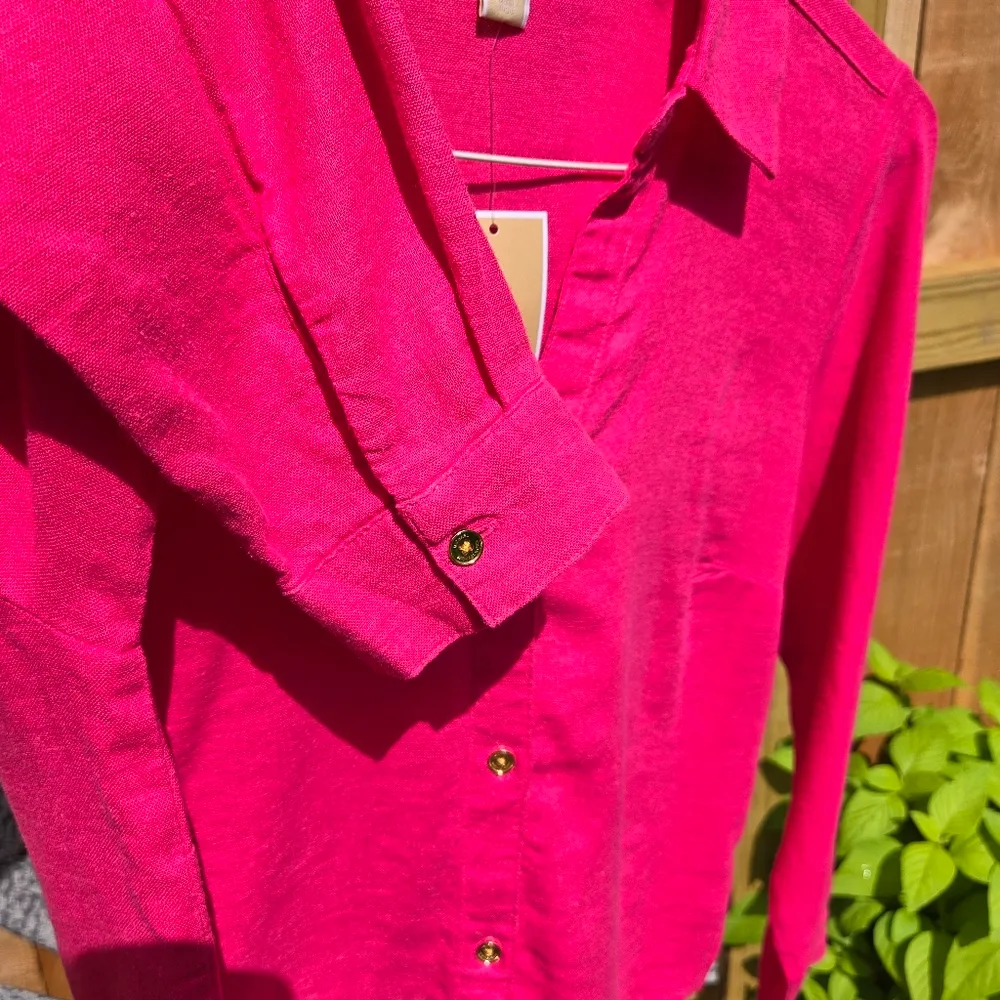NWT..Michael Kors FUSHIA Pink Linen crop top Shirt Small - Image 3
