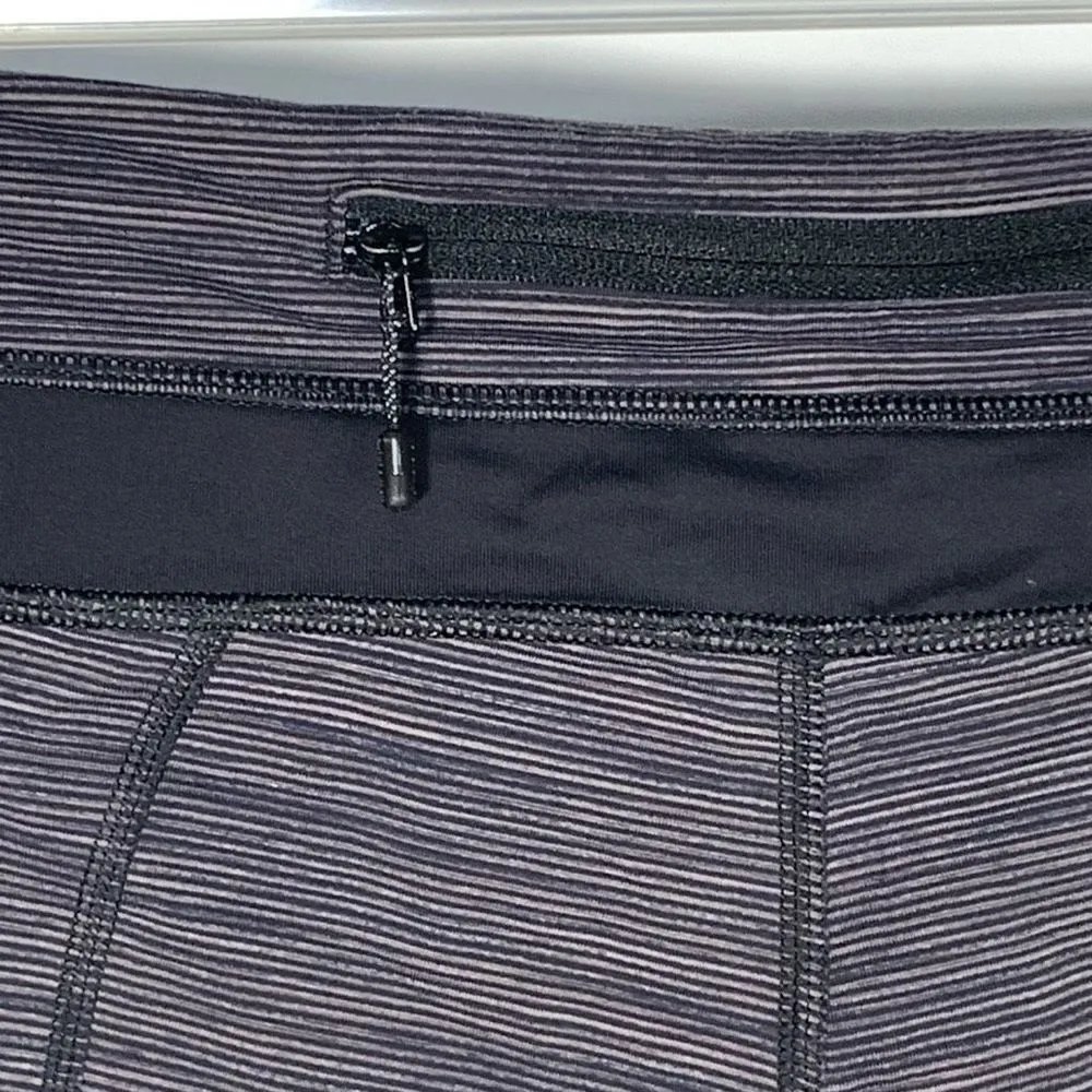 Lululemon Run Inspire Crop Women's Slate Stripe Capri Leggings Black Gray Size X - Image 6
