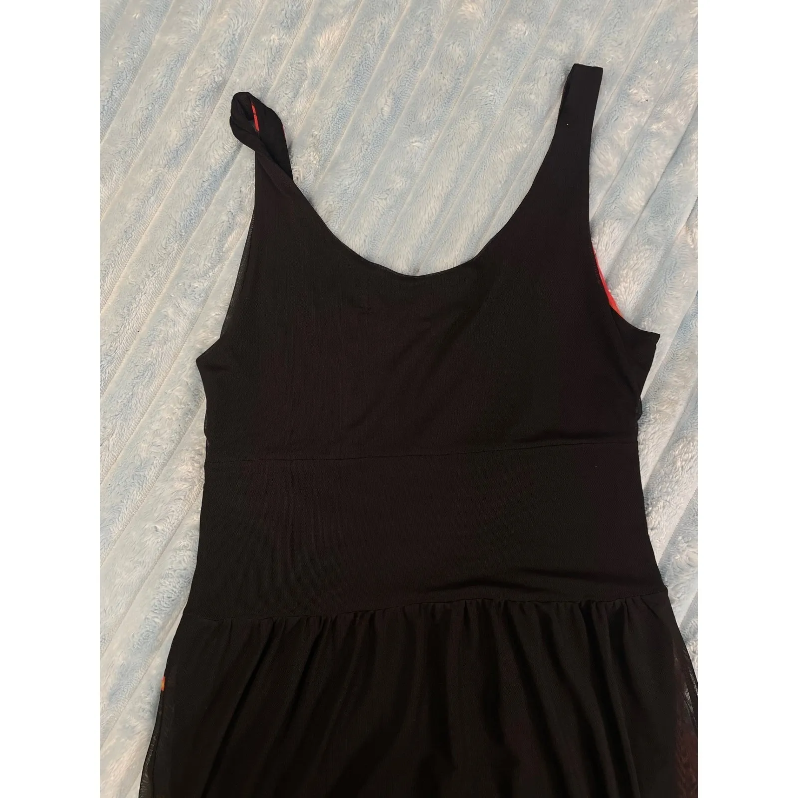 Desigual Floral Print Sheer Mesh Midi Dress Black Red Orange M - Image 10