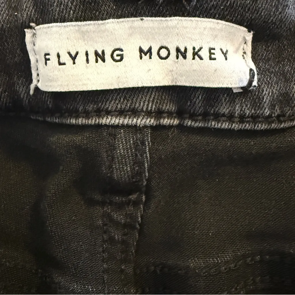 Flying Monkey Amie Black High Rise Straight Leg Ankle Jeans Raw Hem Button Fly - Image 7