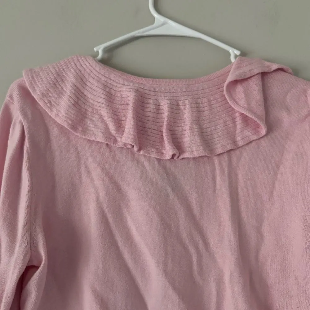 Lauren Ralph Lauren Pink Ruffle Collar Blouse Top Size Medium Preppy Workwear - Image 6