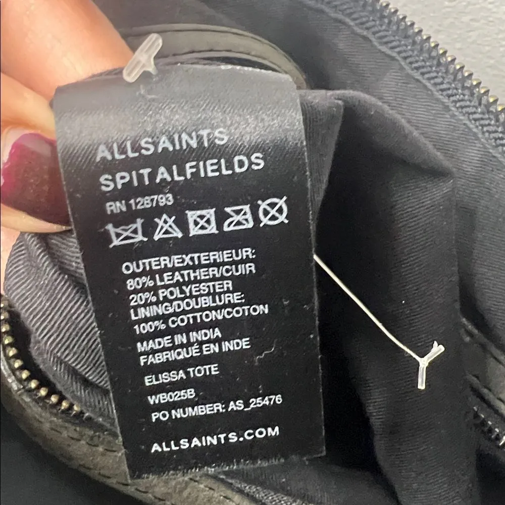 Large Allsaints Co LTD Leather tote Bag Olive with Sequin Panel 2 handles zip - Image 10