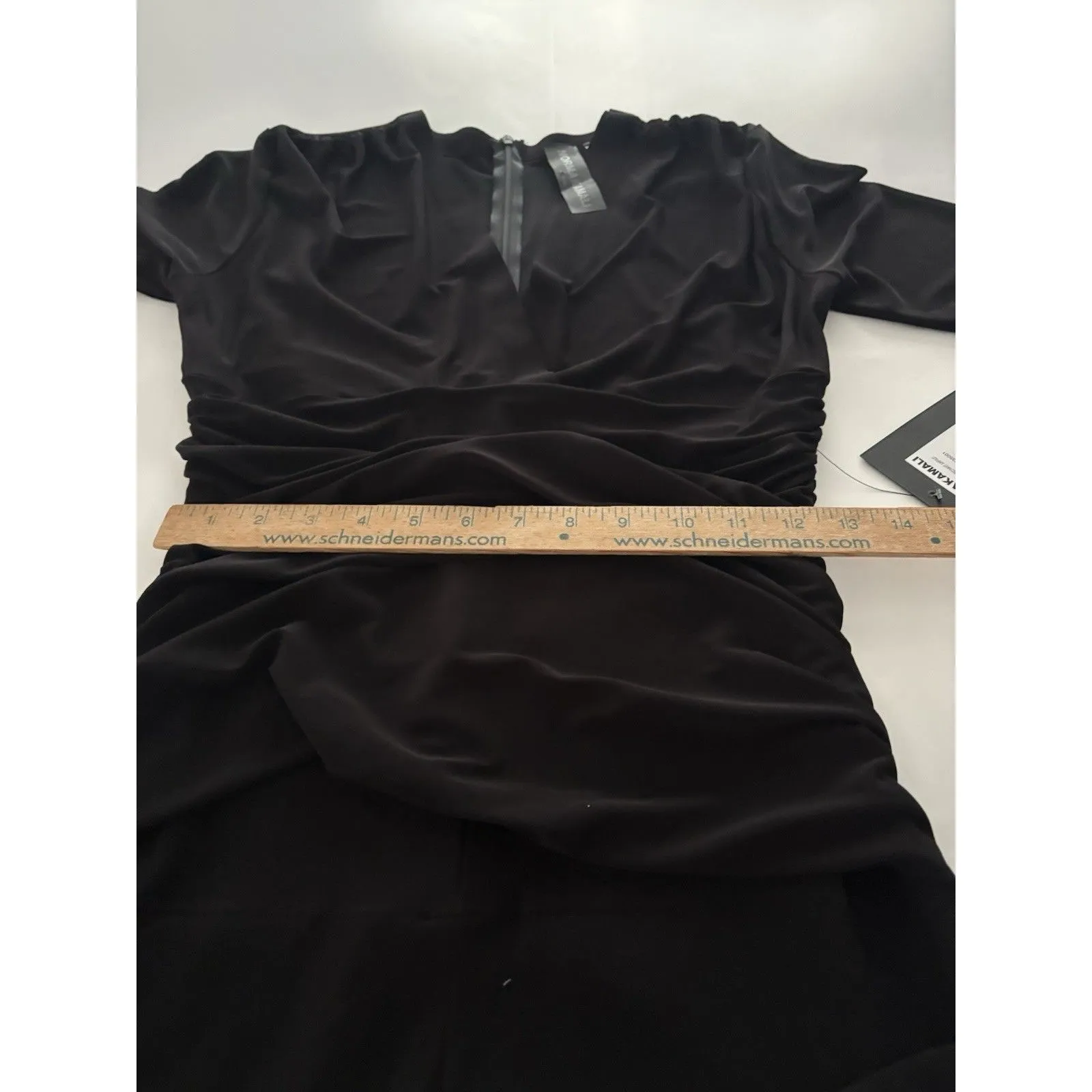 Norma Kamali Jumpsuit Size M Black Shirred Waist V Neck Wide Leg Cocktail Party - Image 14