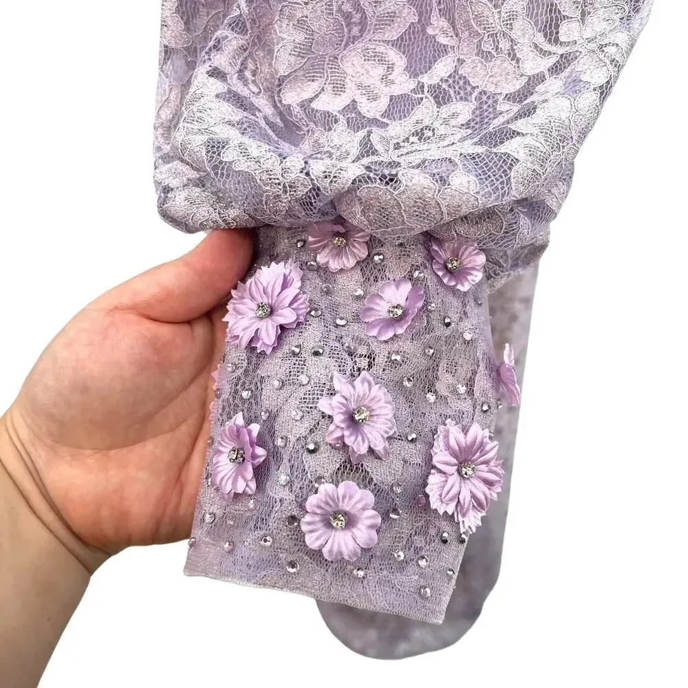 Mac Duggal Beaded Detail Lace Long Sleeve Gown Vintage‎ Lilac Size 18 - Image 9