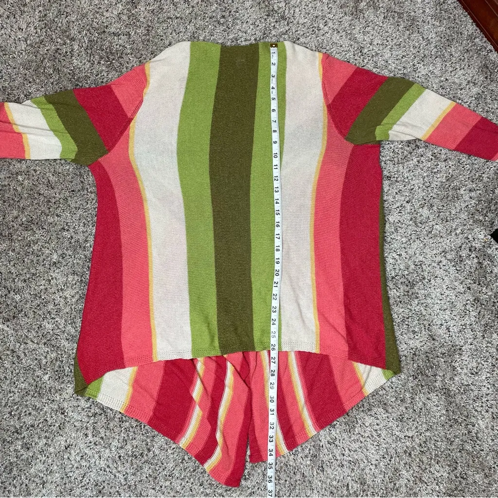 J. Jill Open Front Multicolor Striped Long Sleeve Waterfall Cardigan Extra Large Pink Size XL - Image 9