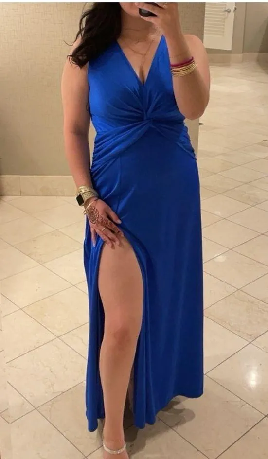 V Neck sleeveless long formal dress Blue Size M - Image 3