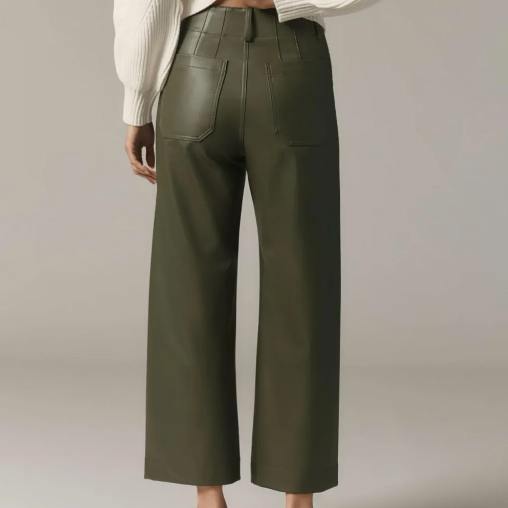 NEW Anthropologie Colette Faux Leather Pants Wide‎ Leg Maeve Vegan Green Size 33 - Image 2