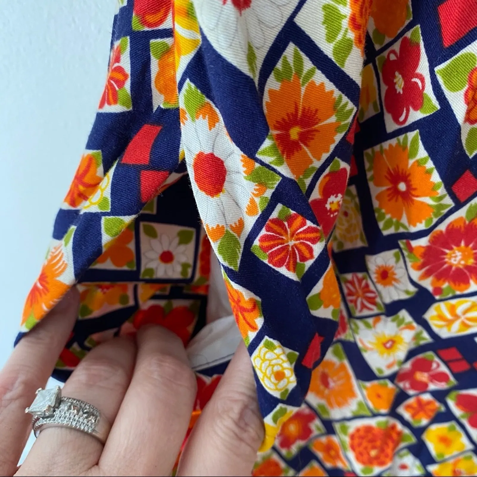 Vintage 60s McMullen Palm Springs Floral Shirt Dress Button Down Retro Floral XL Blue - Image 6