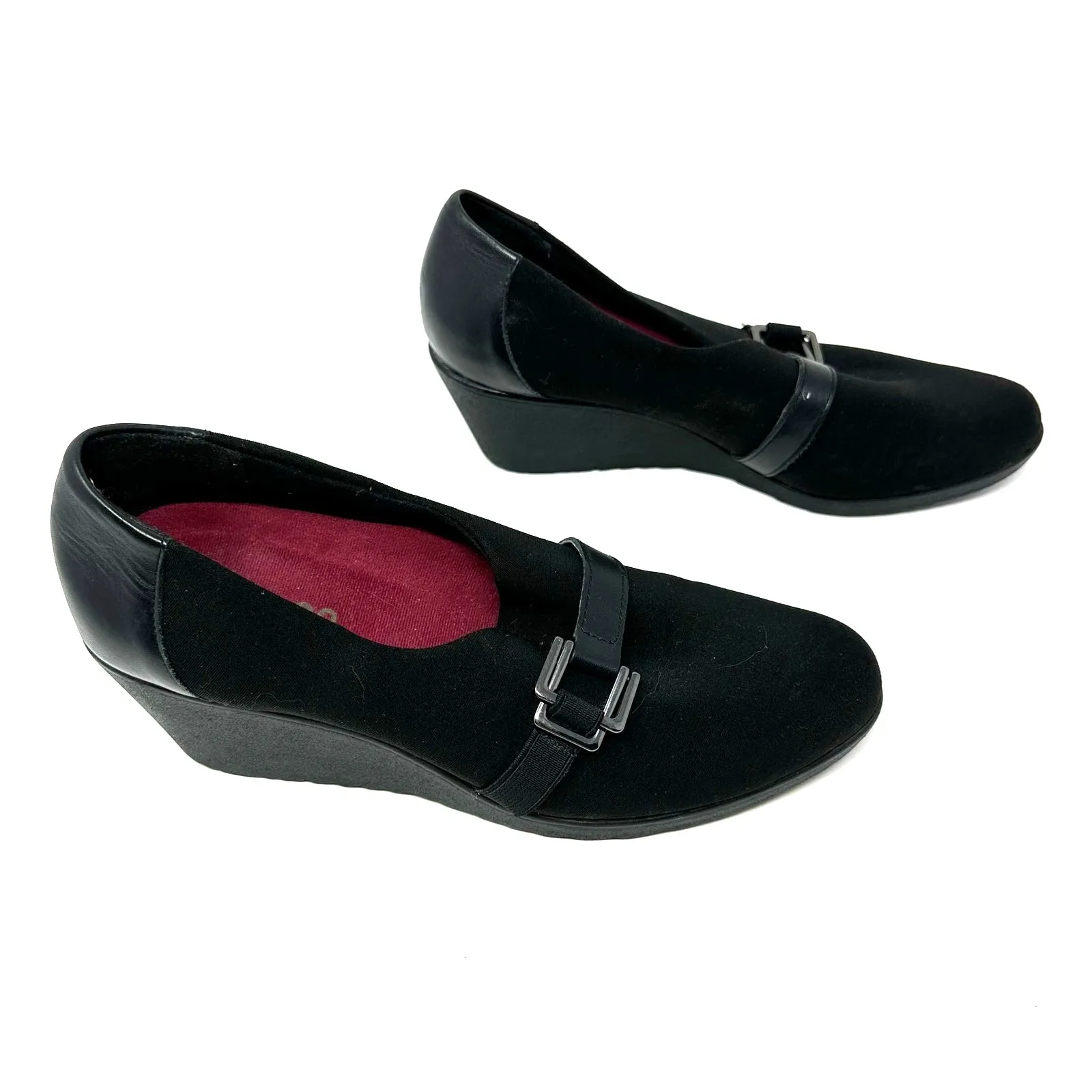 Munro Size 8.5 Shoes‎ Black 2" Wedge Heel Leather Buckle Formal Business Work - Image 3