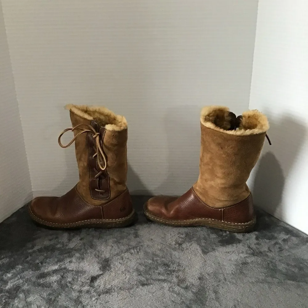 Born Women's Size 6.5/36.5 Nome Suede Shearling Brown Laces On The Sides Boots Tan - Image 5