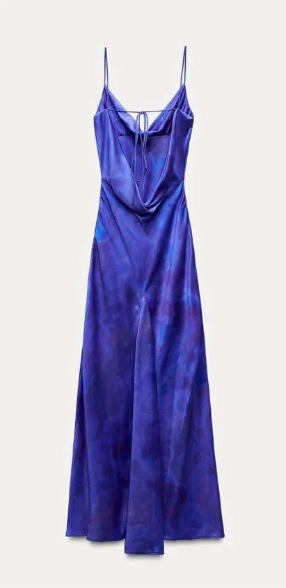 Zara dress maxi long open back satin effect blue bodycon wedding party cocktail - Image 16