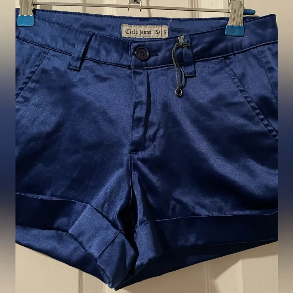 Navy Blue Satin Shorts - Image 2