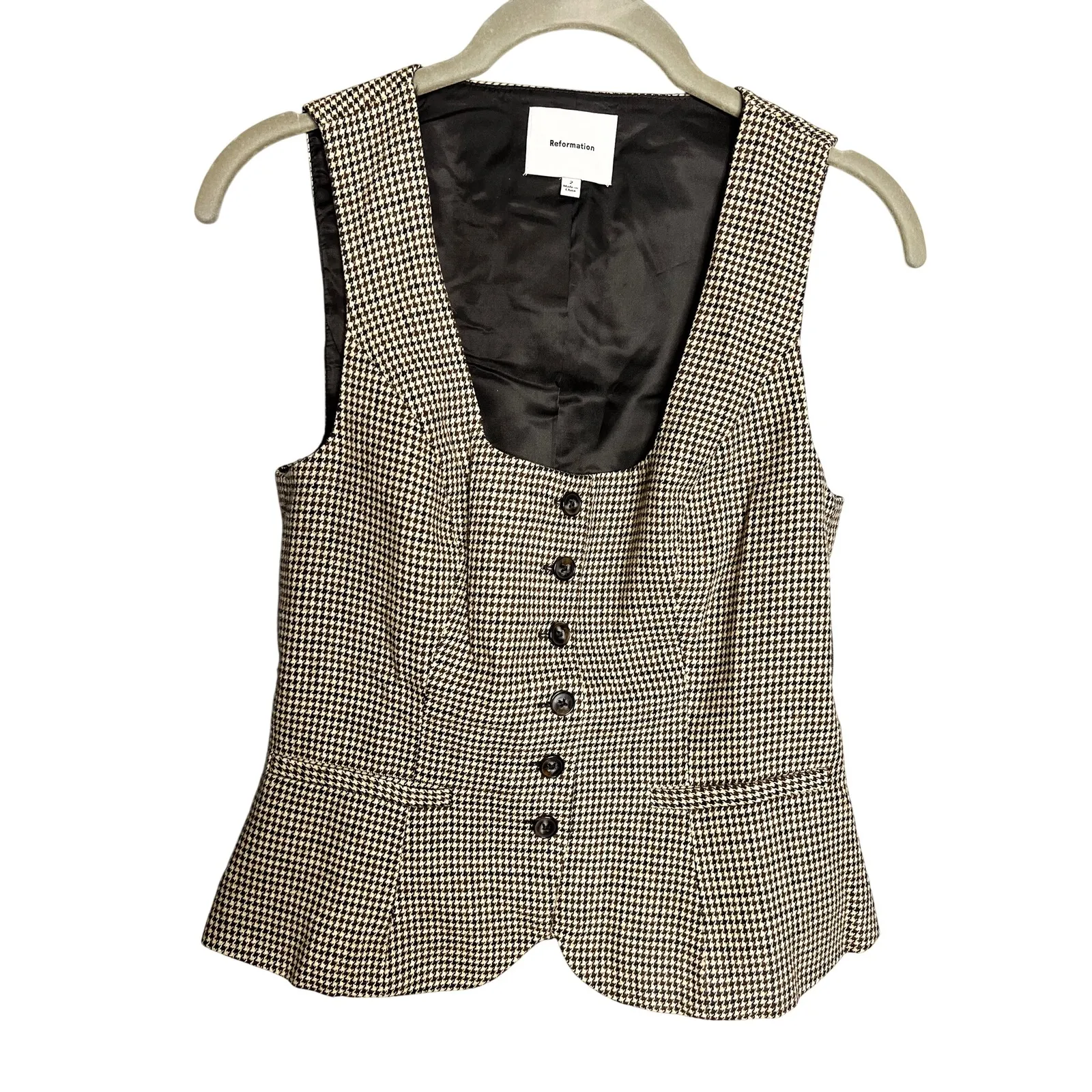 Reformation Delanie Top Size 2 Tan Houndstooth Sleeveless Blouse - Image 2