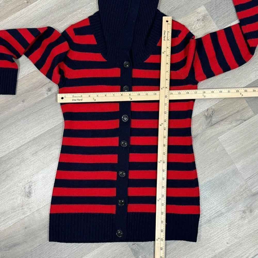 Banana Republic Striped Shawl Collar Button‎ Up Cardigan Sweater Red Blue Small - Image 11