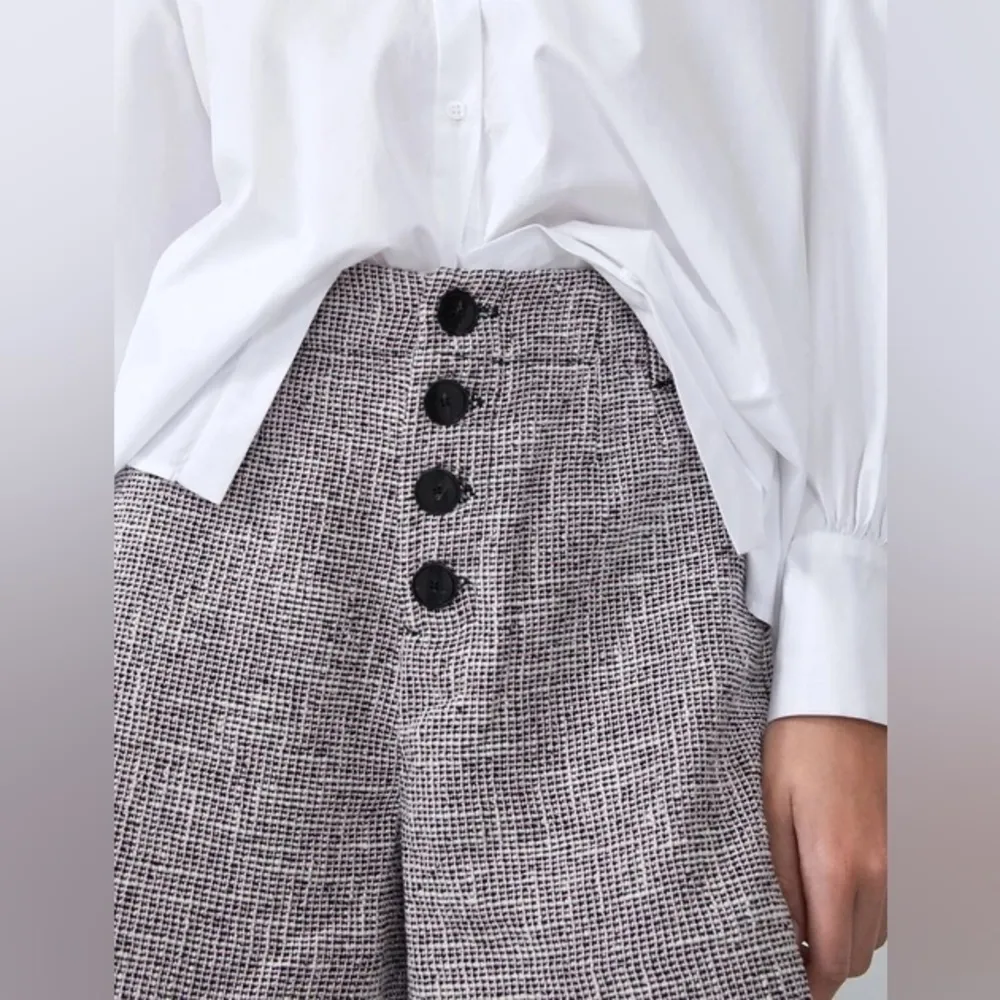 Zara High Waist Tweed Texture Weave Button Shorts Pink/Black Size S NEW - Image 10