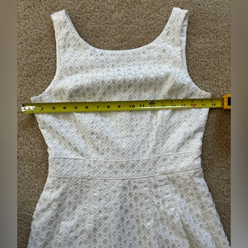 WHBM Dress Women's 6 White Solid 100% Cotton Crochet Pockets Fit Flare Pockets - Image 11