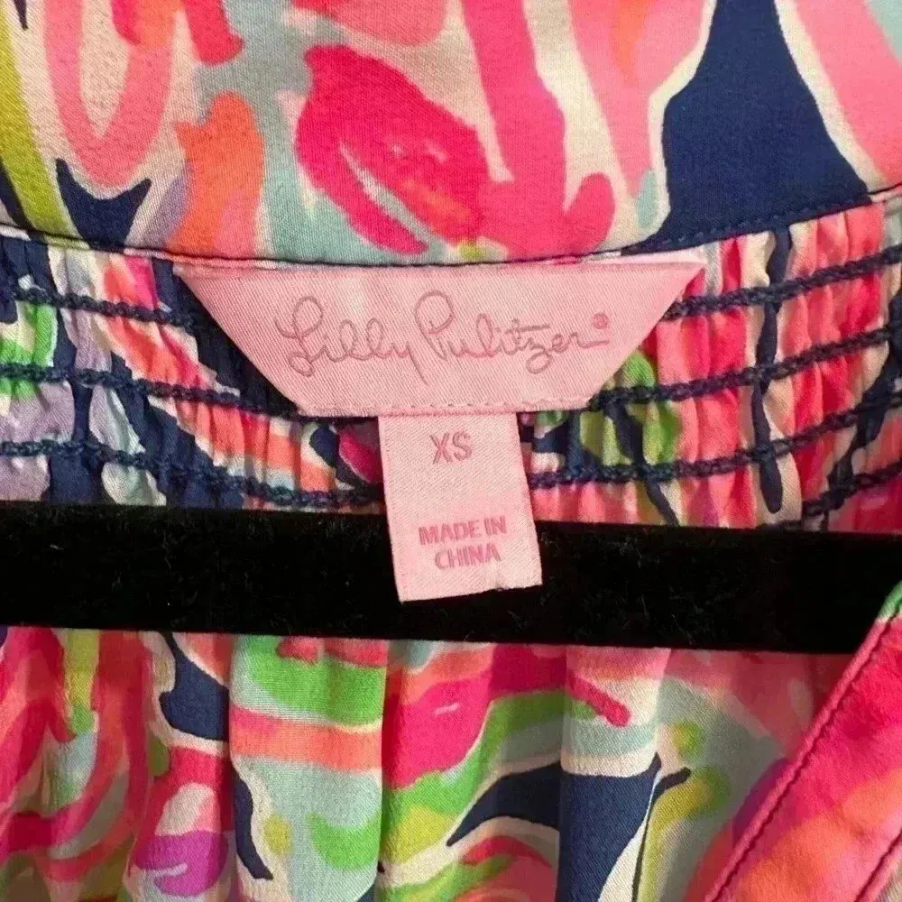 Lilly Pulitzer Elsa Sunny Should Silk Top in Banana Flambé Print - Size XS - Image 3