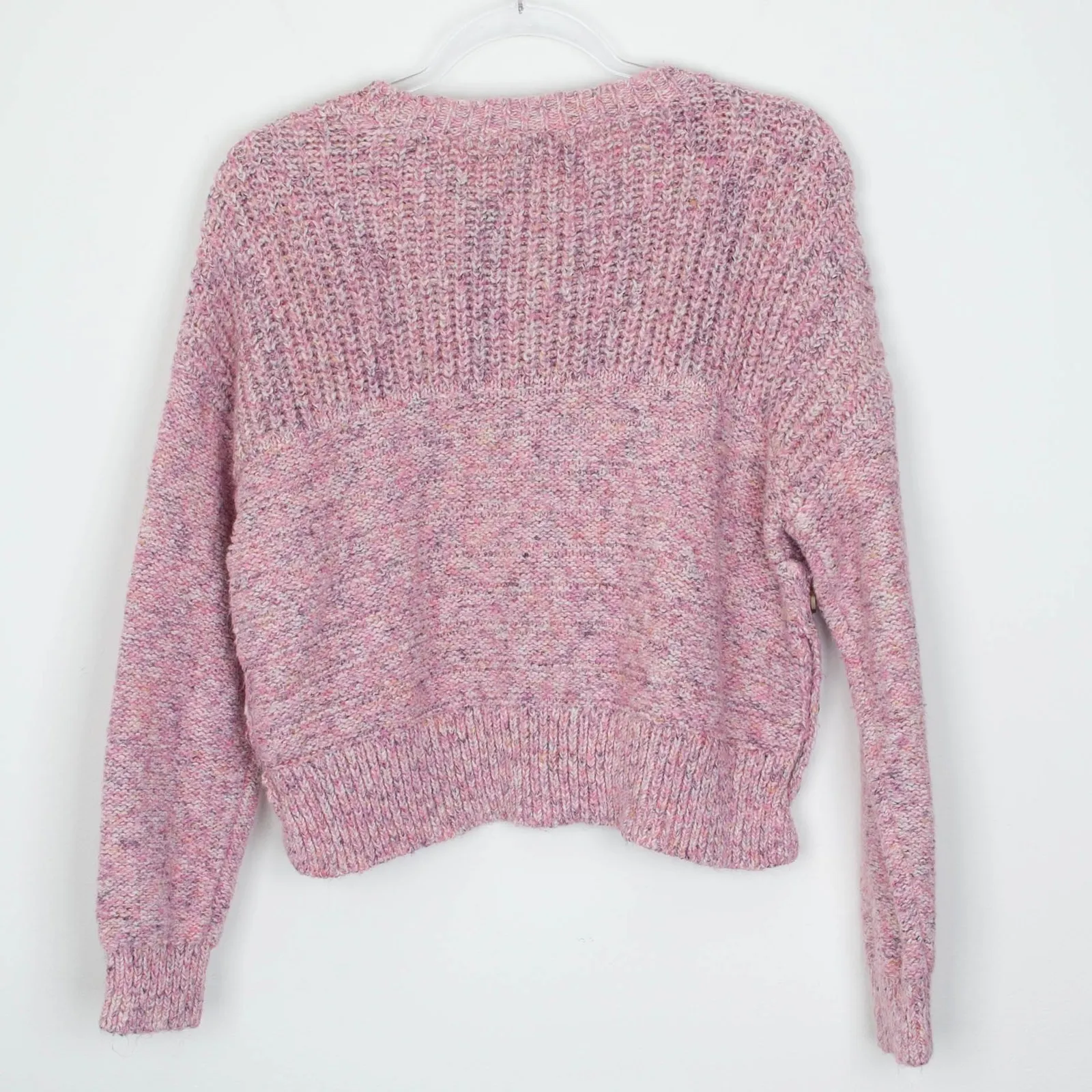 Lucky Brand Womens Speckled Pink Chunky Knit Sweater Button Side Detail Size M - Image 6