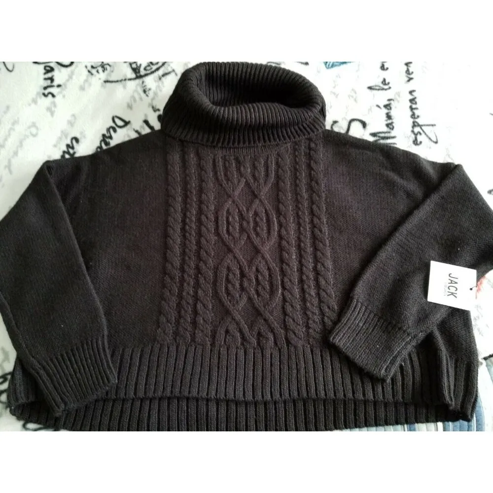 BB Dakota Black Cowl Neck Raglan Sleeve Crop Cable Knit Sweater Women's Size XS - Image 7