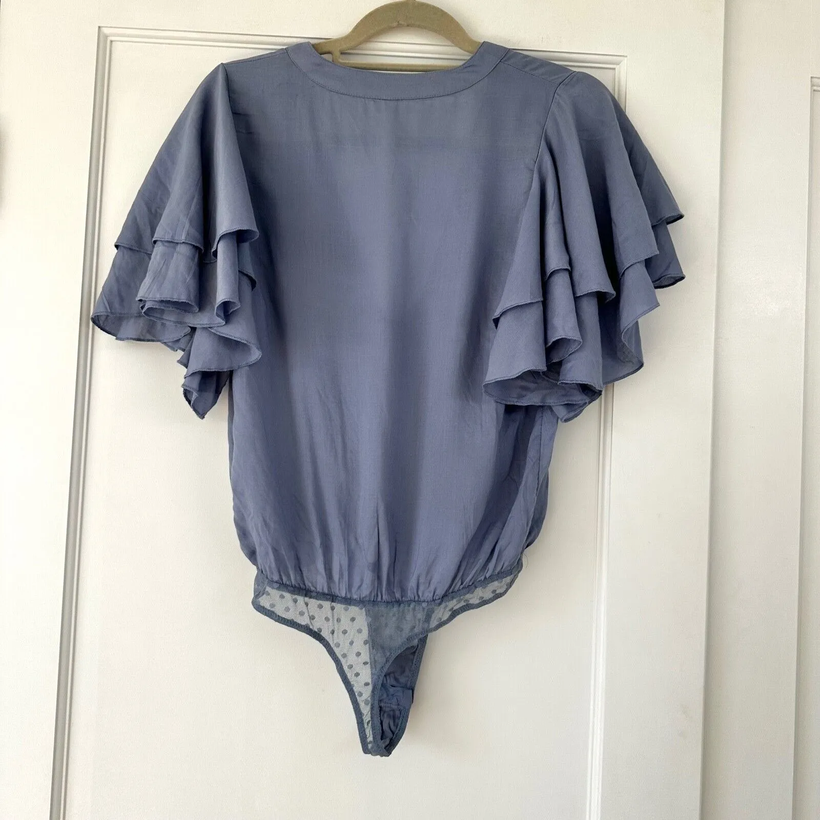 Intimately Free People Call Me Later‎ Ruffle Plunge Bodysuit Morning Sky Blue xs - Image 3